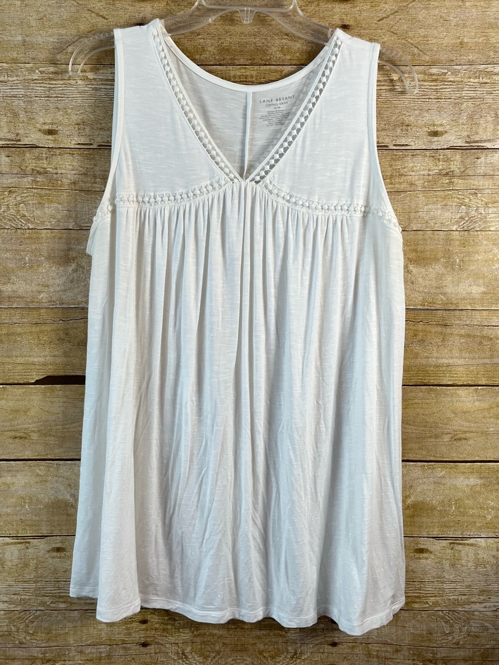 Lane Bryant Off White Swing Tunic Tank Top with Crochet Trim EUC Size 14-16X
